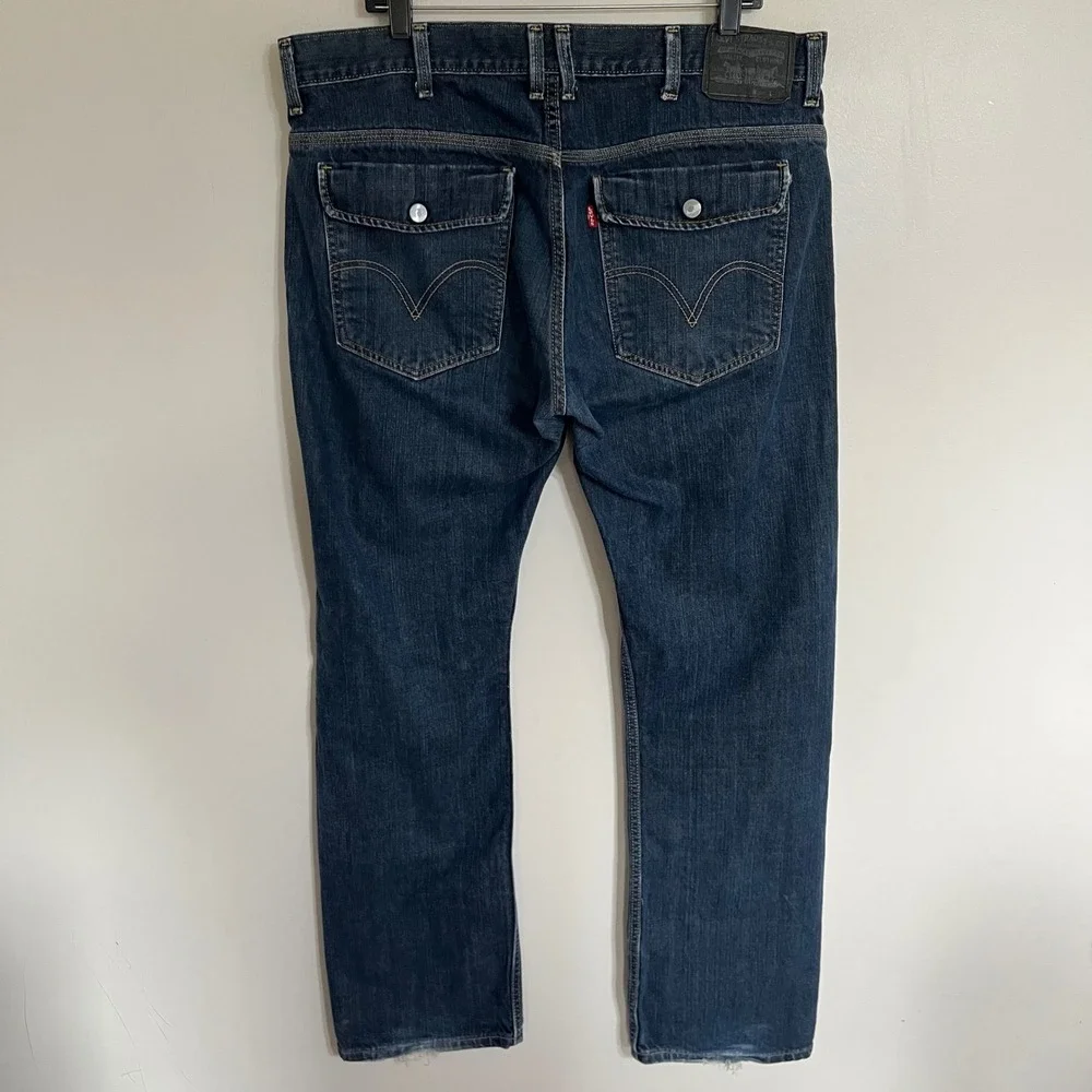 Levis 514 Slim Straight Leg Jeans Mens 38x34 Dark‎ Wash Blue Flap Pocket Denim